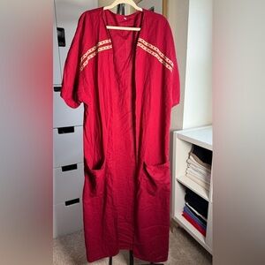 Beautiful Women’s Plus Size Red Pajama Robe with Front Pockets